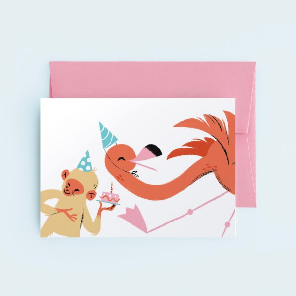 Monkey and Flamingo - Animal Kingdom Card