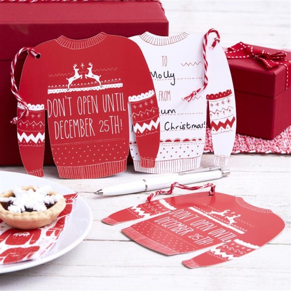 Red and White Festive Giant Jumper Gift Tags - Cosy Christmas