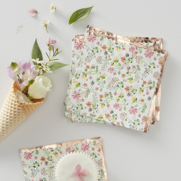 Rose Gold Foiled Floral Paper Napkins - Ditsy Floral
