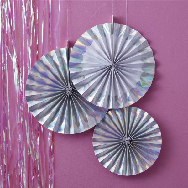 Iridescent Hanging Fan Decorations - Iridescent Party
