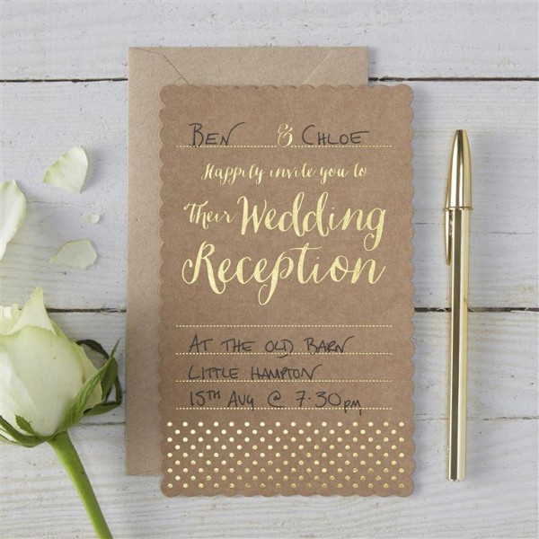 Brown Kraft Foiled Gold Evening Invitations - Kraft Perfection