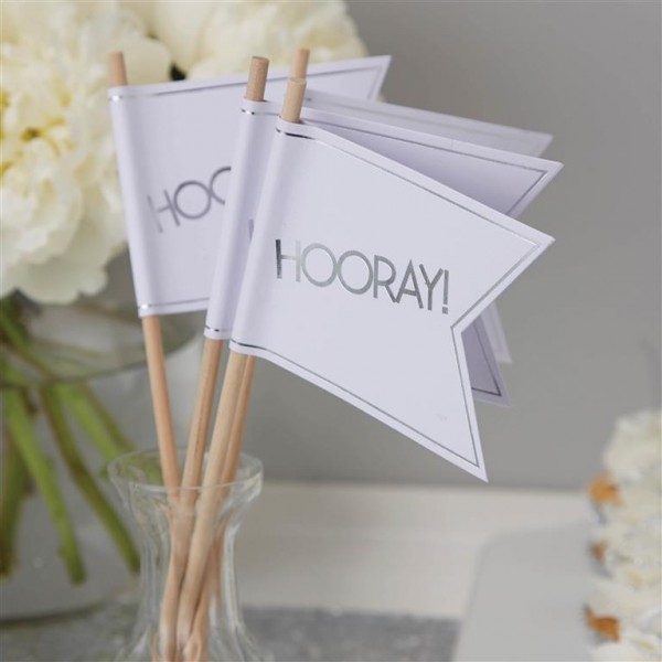 White & Silver Foil Wedding Flags - Metallic Perfection