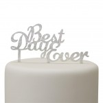 Sparkle Silver Best Day Ever Wedding Cake Topper - Metallic Perfection