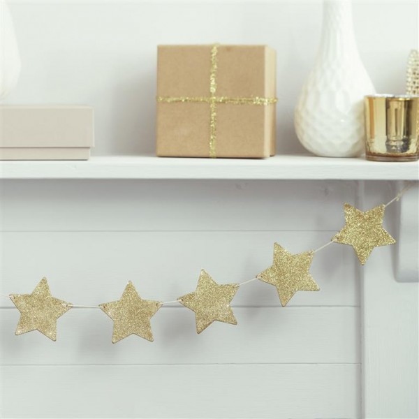Gold Glitter Star Wooden Bunting - Metallic Star