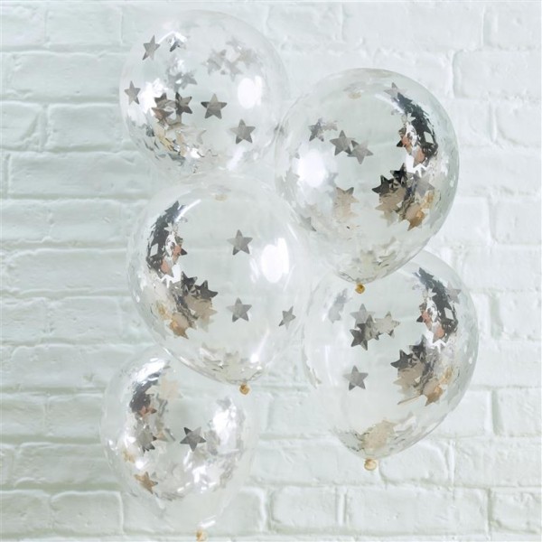 Silver Star Shaped Confetti Balloons - Metallic Star