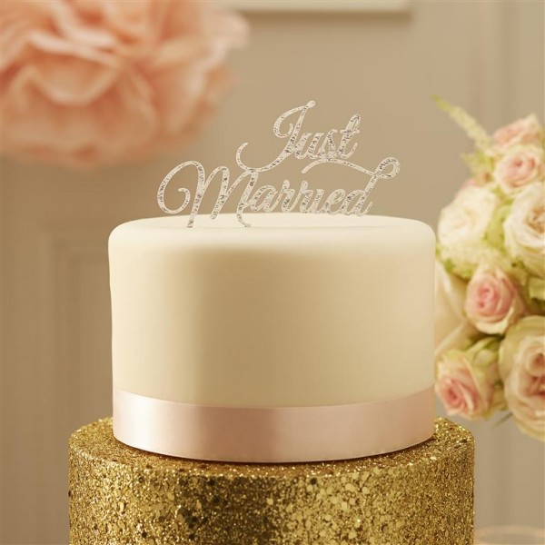 Sparkling Just Married Cake Topper - Silver - Pastel Perfection