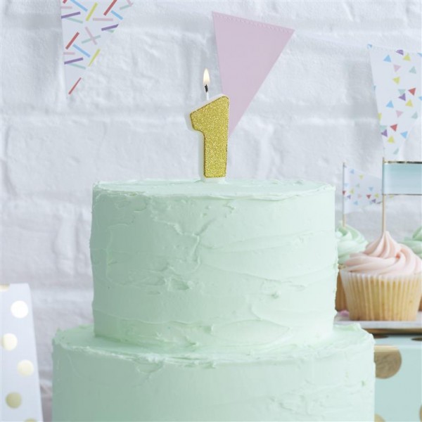 Gold Glitter Number 1 Candle - Pick and Mix