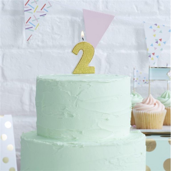 Gold Glitter Number 2 Candle - Pick and Mix