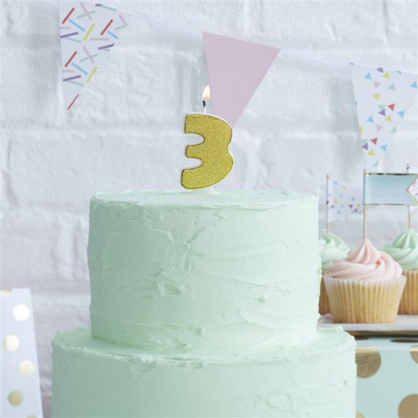 Gold Glitter Number 3 Candle - Pick and Mix