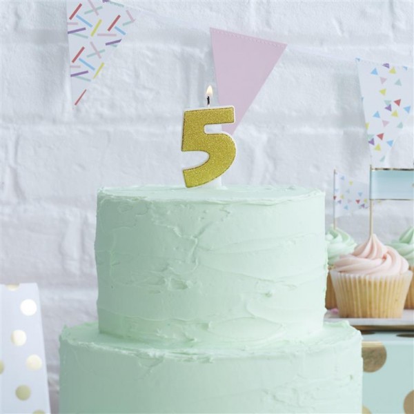 Gold Glitter Number 5 Candle - Pick and Mix