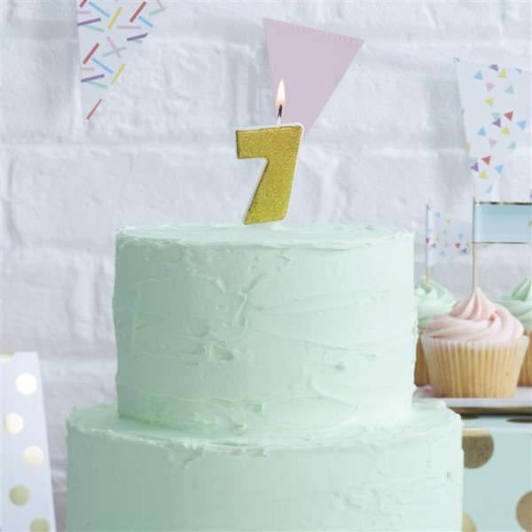 Gold Glitter Number 7 Candle - Pick and Mix