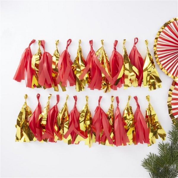 Red and Gold Foil Tassel Garland - Red and Gold