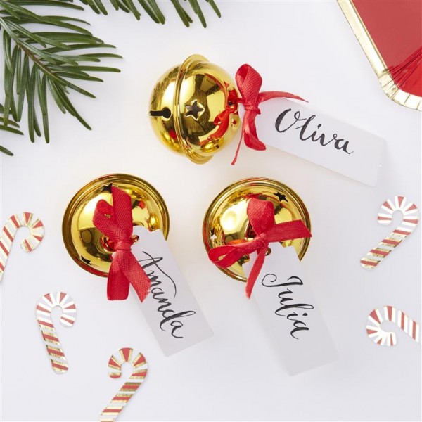 Gold Bell Place Card Holders - Red and Gold