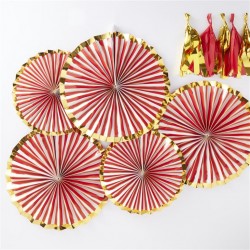 Gold Foiled Pinstripe Candy Fan Decorations - Red and Gold