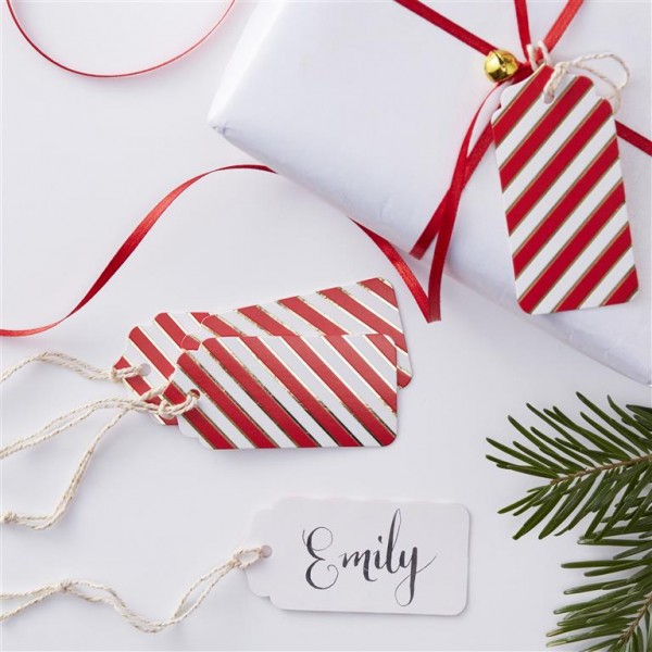 Gold Foiled Pin Stripe Gift Tags - Red and Gold
