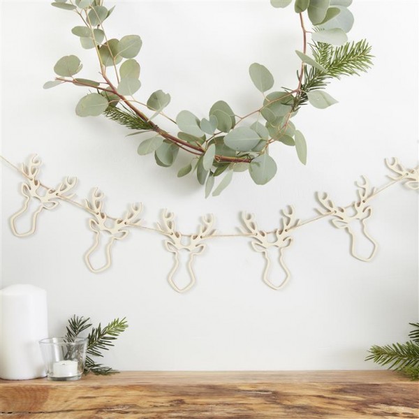 Wooden Stag Head Bunting - Rustic Christmas