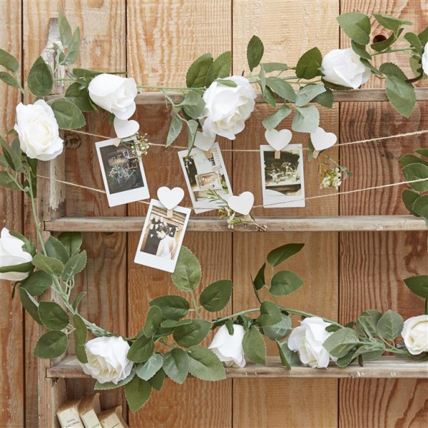 Decorative White Rose Flower Artificial Foliage Garland
