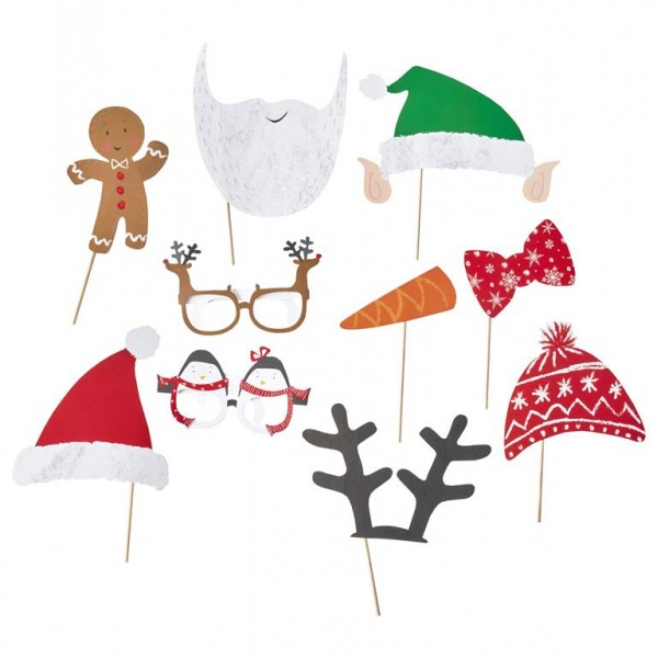 Festive Family Photo Booth Party Props - Santa & Friends