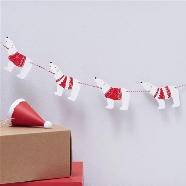 Festive Polar Bear Wooden Bunting - Santa & Friends