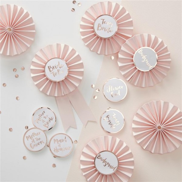 Pink & Rose Gold Hen Party Badges - Team Bride