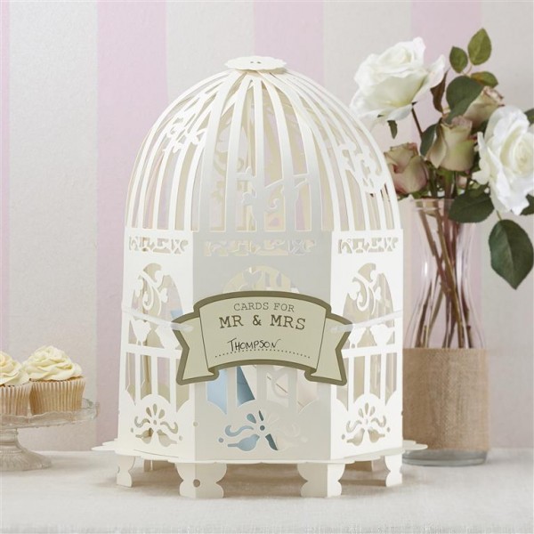 Wedding Post Box Birdcage in Ivory - Vintage Lace