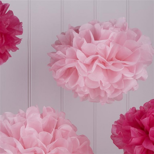 Tissue Paper Pom Poms - Hot & Light Pink - Vintage Lace