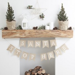 Hessian Santa Stop Here Bunting - Burlap - Rustic Christmas