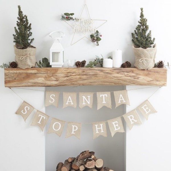 Hessian Santa Stop Here Bunting - Burlap - Rustic Christmas