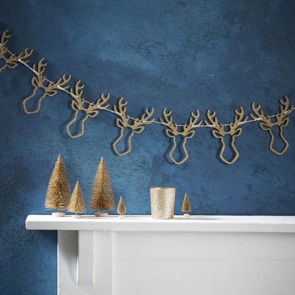 Gold Glitter Wooden Stag Bunting - Gold Christmas