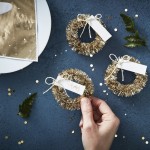 Gold Wreath Name Place Card Holders - Gold Christmas