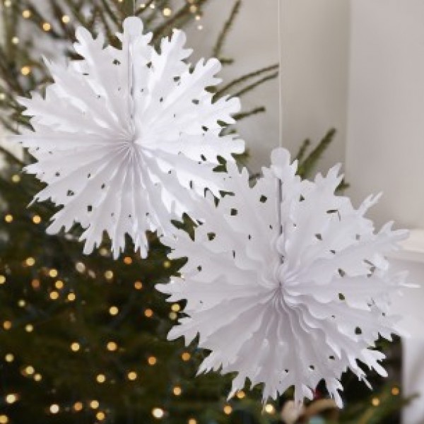 White Hanging Tissue Paper Snowflake Decorations
