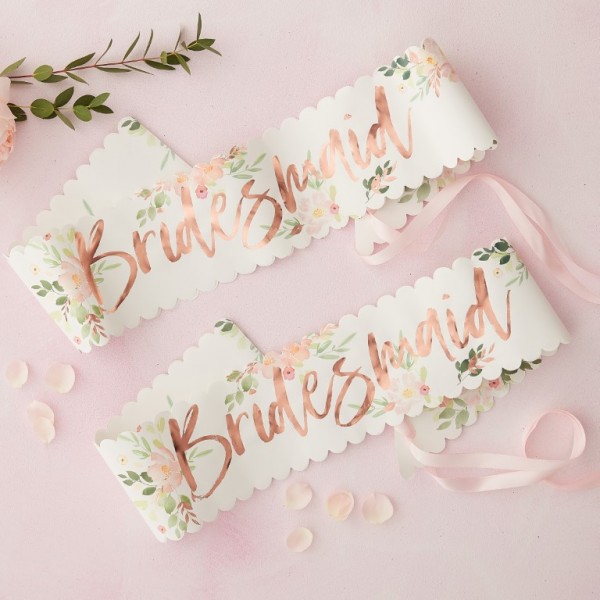 Rose Gold Foiled Floral Bridesmaid Sashes