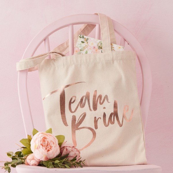 Rose Gold Foiled Team Bride Canvas Tote Bag