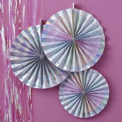 Rainbow & Iridescent Hanging Fan Decorations - Iridescent Party