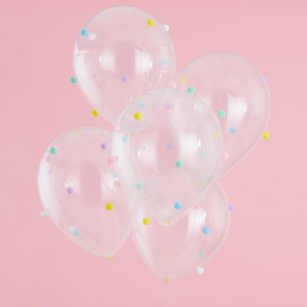 Balloons with Pastel Pom Poms
