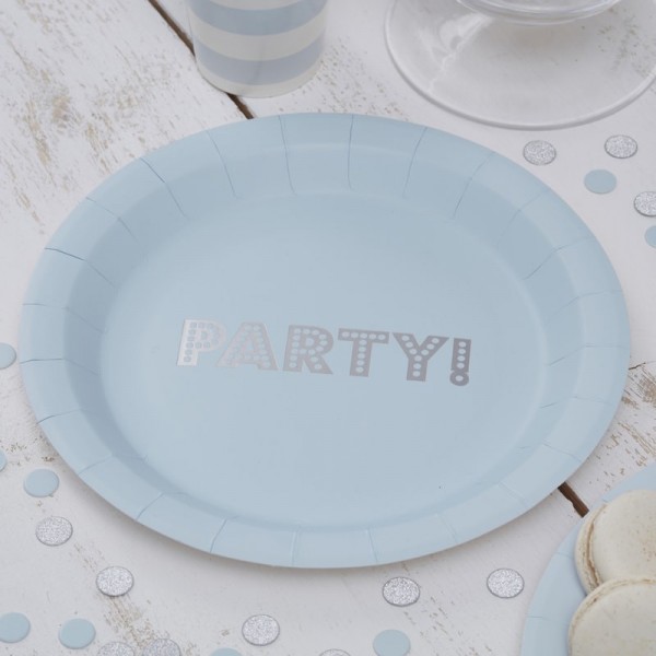 Baby Blue & Silver Foil Party Plates - Pastel Perfection