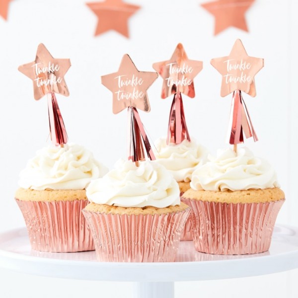 Rose Gold Foiled Twinkle Twinkle Cupcake Toppers with Tassels