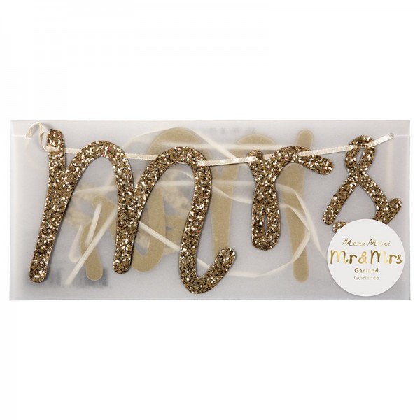 Luxury Mr & Mrs Gold Glitter Garland
