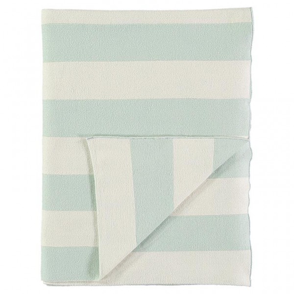 Mint and Ivory Stripe Knitted Blanket