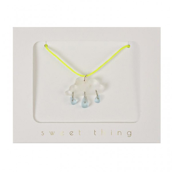 Cloud Necklace featuring a Cloud Pendant and Raindrops