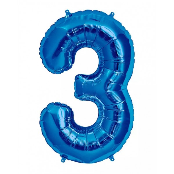 Blue Foil Number 3 Balloon - 35cm