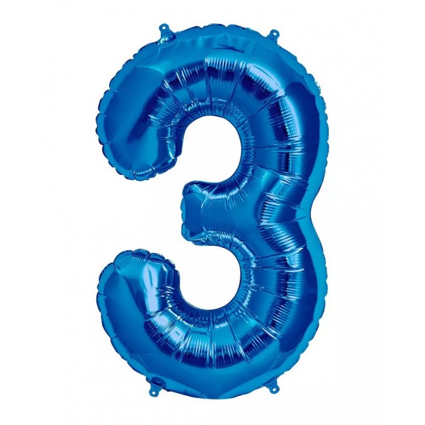 Blue Foil Number 3 Balloon - 35cm