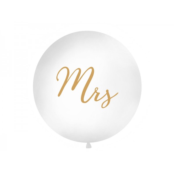 Jumbo White Mrs Balloon - Gold Font