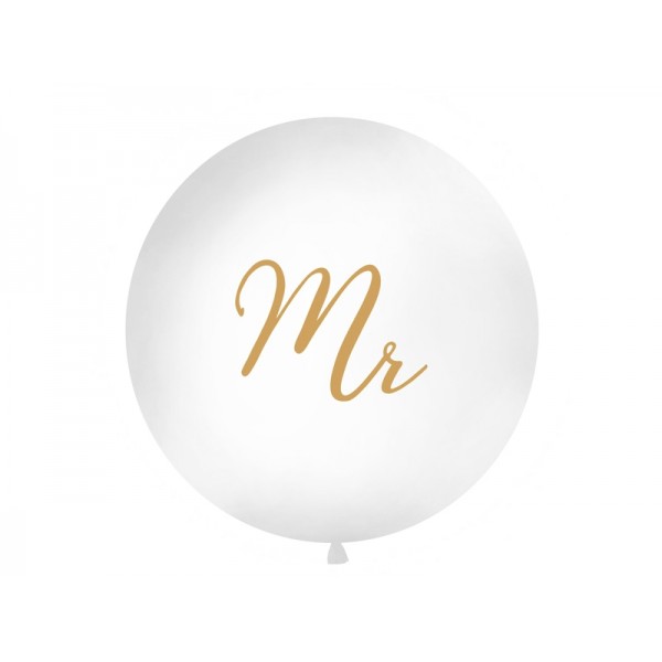 Jumbo White Mr Balloon - Gold Font