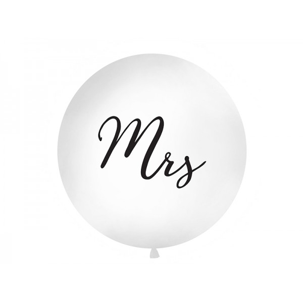 Jumbo White Mrs Balloon - Black Font