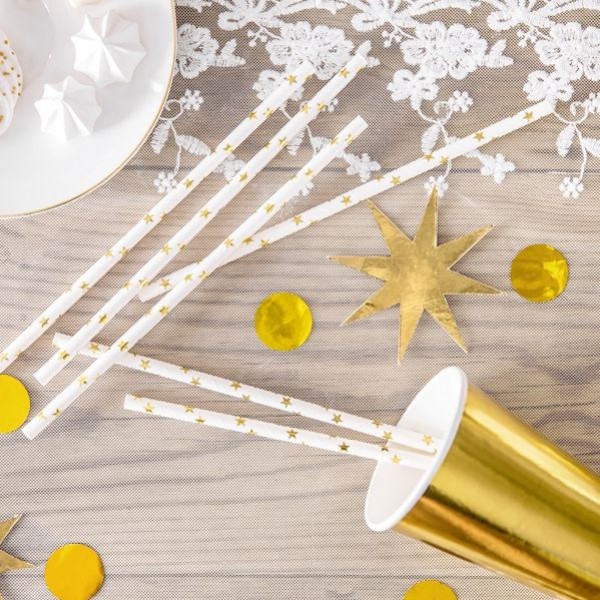 White with Gold Star Paper Straws