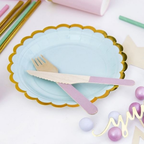 Mint Paper Plates with Gold Metallic Edge